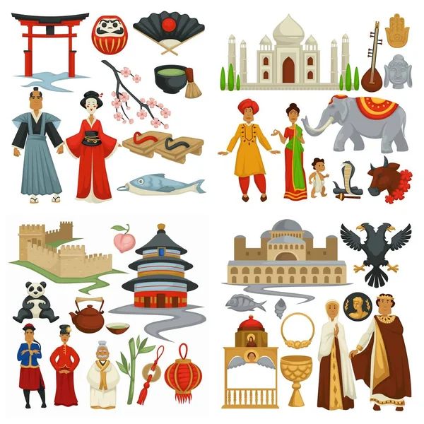 Traveling culture and history China and Japan India and Byzantium — Stock Vector