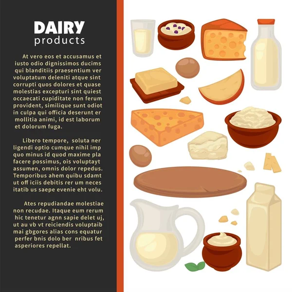 Tejalapú tejtermékek Farm élelmiszer-sajt és tej — Stock Vector