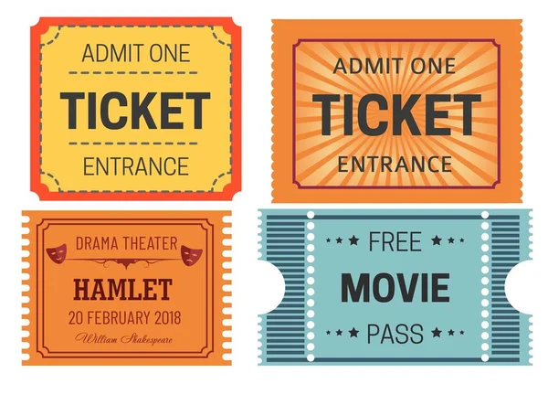 Eintrittskarten Kino und Theater isolierte Papierstücke Eintritt — Stockvektor
