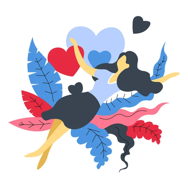 Vrouw in liefde geïsoleerd abstract pictogram meisje op Bush en harten — Stockvector