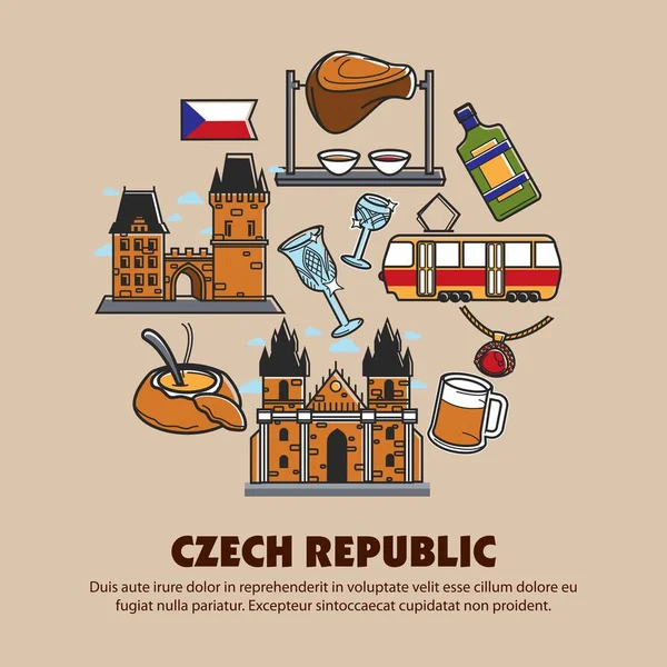 체코 공화국 은 원활한 패턴 여행 및 관광 기호 — 스톡 벡터