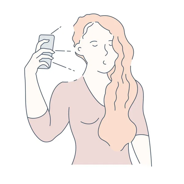 Selfie und frontale Kamera Mädchen mit Smartphone Foto isolierten Charakter — Stockvektor