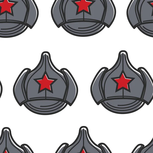 Chapéu do exército soviético com estrela vermelha retro padrão de cobertura para a cabeça sem costura — Vetor de Stock