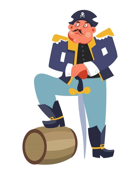 Criminal pirate with rum barrel and sword ship captain — Stock Vector