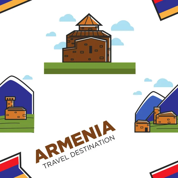 Arquitectura y naturaleza Patrón armenio de montaña y ladrillo sin costuras — Vector de stock
