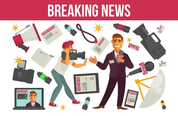 Breaking News televíziós és újságírás tömegmédia — Stock Vector