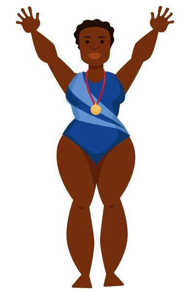 Africká žena v plavkách se zlatou medailí izolovaný znak — Stockový vektor