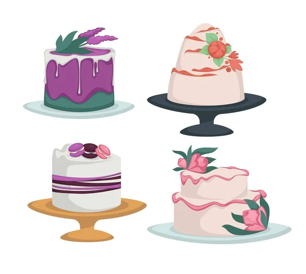 婚礼蛋糕甜点与花卉装饰甜菜 — 图库矢量图片