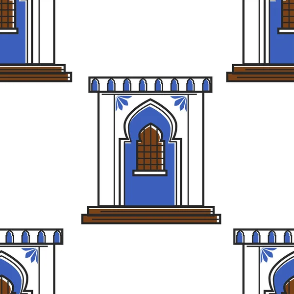 Марокканская архитектура и стена украшения двери или окна бесшовный узор — стоковый вектор