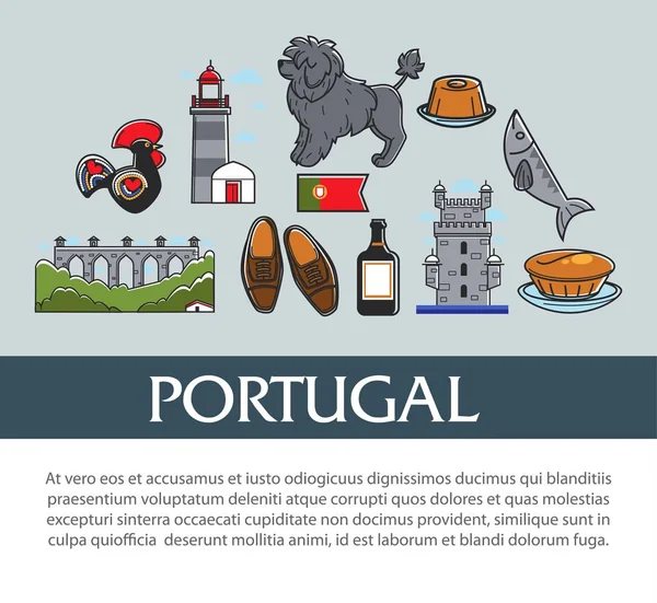 Viajar a Portugal Bandera de símbolos portugueses viajes y turismo — Vector de stock