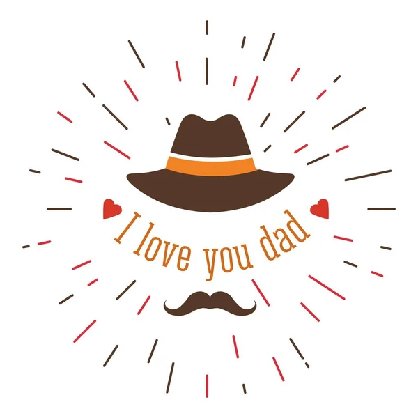 Love dad Fathers day isolated icon mustache and hat