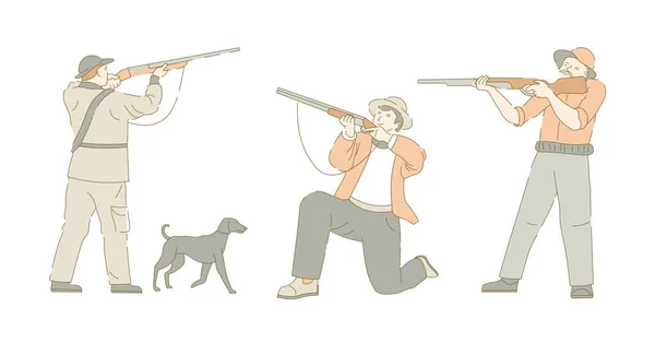 Chasseur ou chasseur et chasse au chien personnages isolés — Image vectorielle