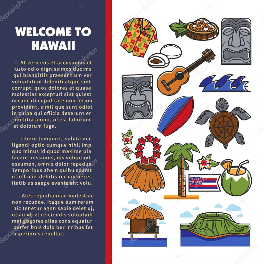 Hawaiian symbols welcome to Hawaii traveling or tourism and culture
