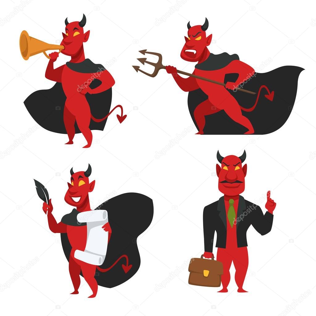 Demon or devil in cloak with horns and tail Satan or Lucifer