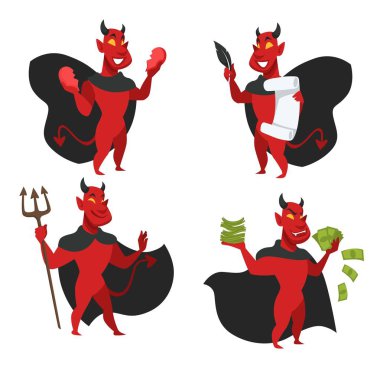 Boynuzları ve kuyruğu ile pelerin şeytan veya kırmızı deri şeytan