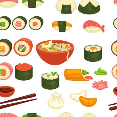 Suşi ve erişte Japon mutfağı dikişsiz desen zencefil ve wasabi