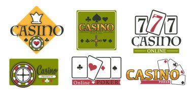 Casino kulüp kumar oyunları izole simgeler poker fişleri ve oyun kartları
