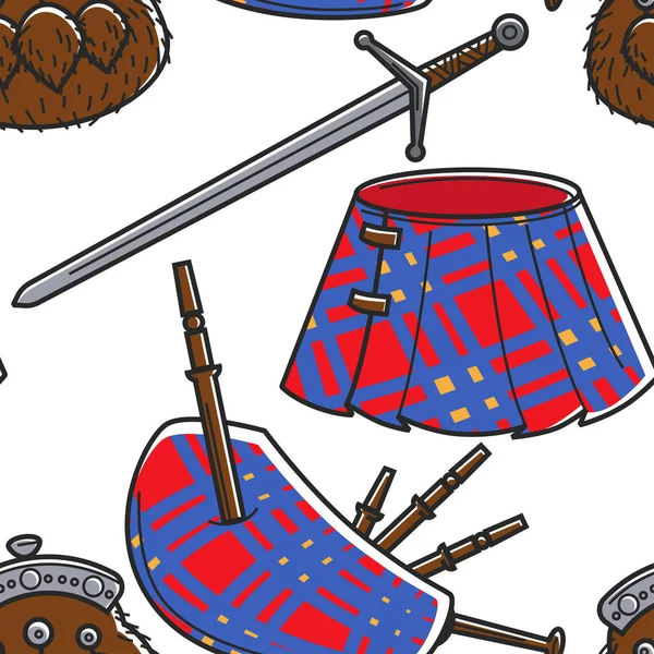 Skottland kjol och säckpipa väska och svärd sömlösa mönster — Stock vektor