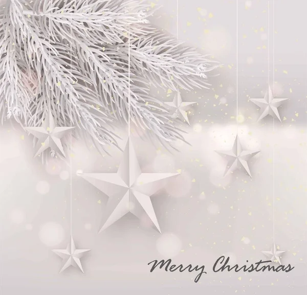 Joyeux Noël affiche branche d'arbre de Noël et jouets étoiles — Image vectorielle