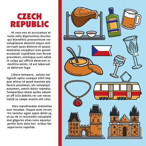 체코 의 상징 요리와 건축 여행 및 관광 — 스톡 벡터