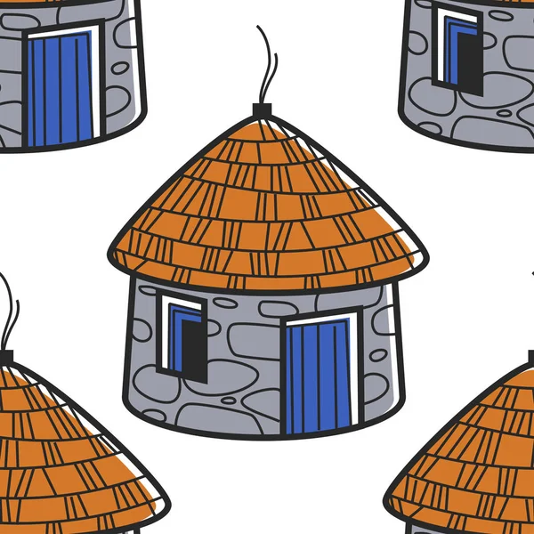 南アフリカのシンボル伝統的な家や小屋のシームレスなパターン — ストックベクタ