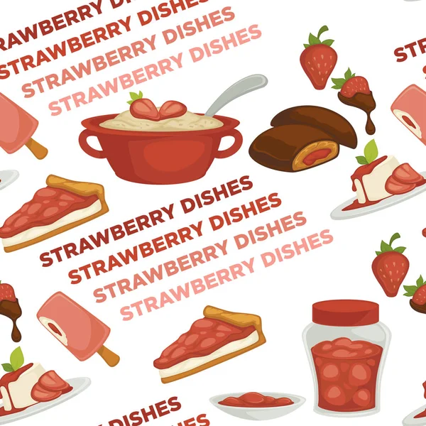 Φράουλα πιάτα φρούτα συστατικό μαγείρεμα συνταγές χωρίς ραφές μοτίβο — Διανυσματικό Αρχείο