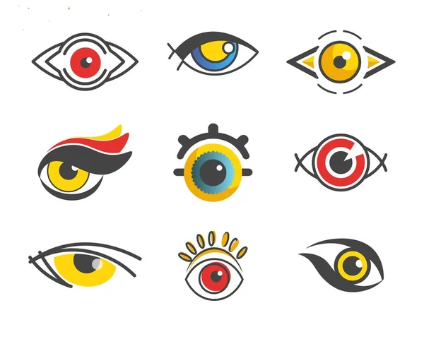 Concepto de lente ojos abstractos con pupilas de color iconos aislados — Vector de stock