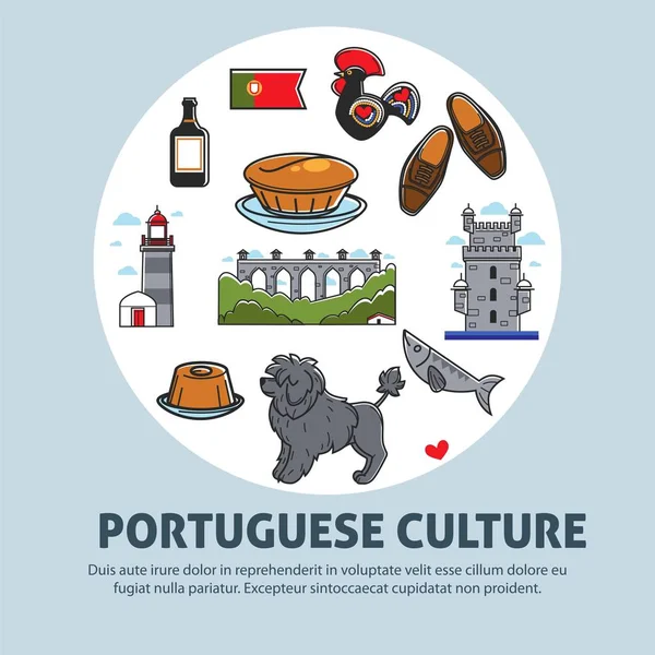 Cultura portuguesa viaje a Portugal arquitectura comida y animales — Vector de stock