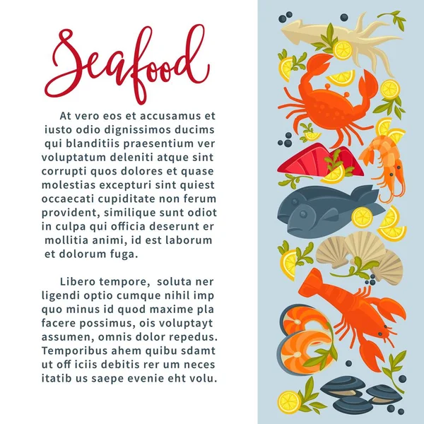Peixes de marisco e animais subaquáticos menu de restaurante caranguejo e lagosta — Vetor de Stock