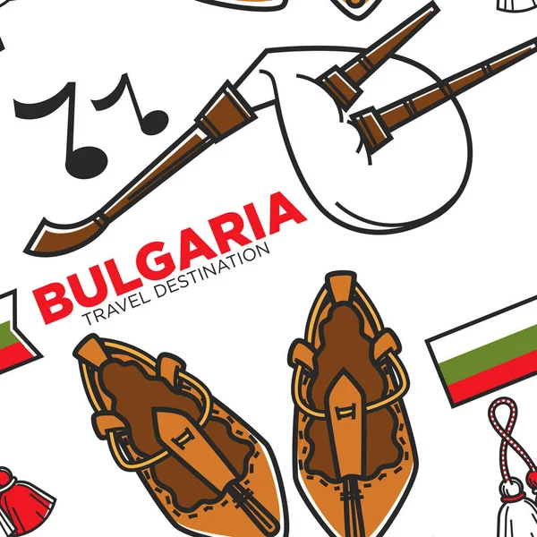 Bast shoes e gaida strumento nazionale bulgaro e calzature modello senza cuciture — Vettoriale Stock
