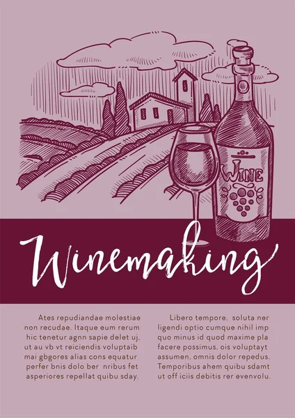 Vingården rött eller vitt vin vinproducerande hemlagad produkt plan Tage — Stock vektor