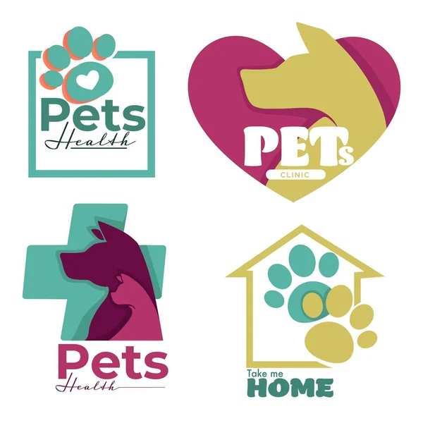 Vet clinic or animal shelter dog and cat isolated icons — Stock Vector