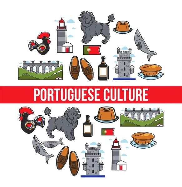 前往葡萄牙 葡萄牙 文化和符号旅游和旅游 — 图库矢量图片