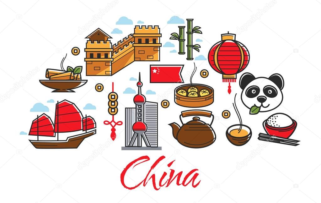 Travel to China Chinese landmarks and national country symbols