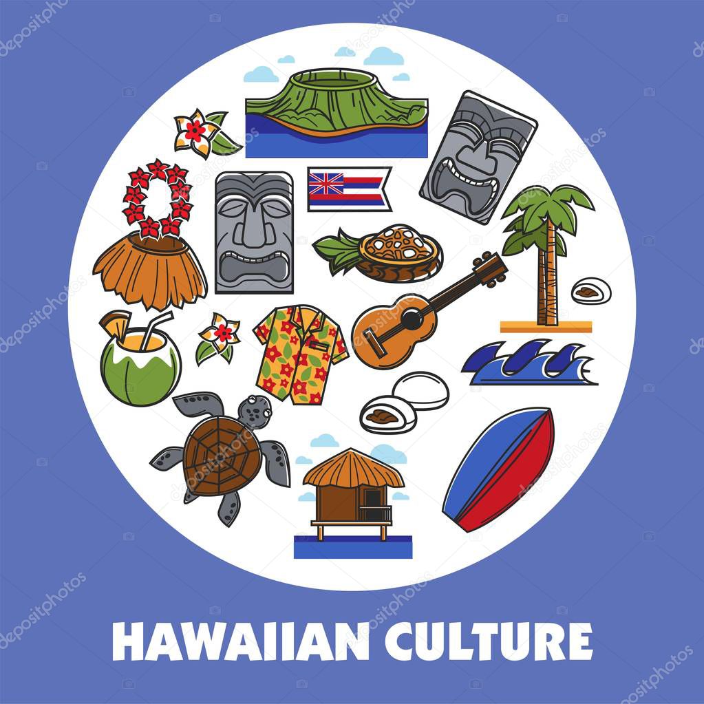 Hawaiian symbols Hawaii culture traveling and tourism poster