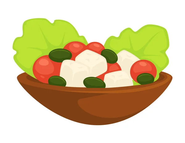 Ensalada griega César en plato servido vector de harina — Vector de stock