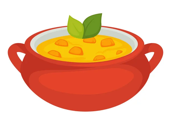 Sup labu dengan daun mint dalam vektor pot - Stok Vektor