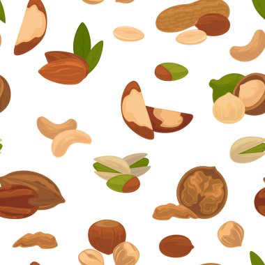 Nuts seamless pattern organic food and nutrition ingredients clipart