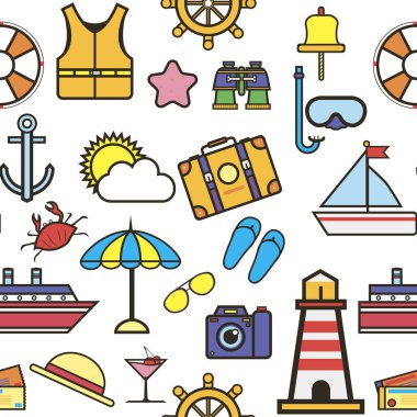 Yaz öğeleri tatil ve tatil sorunsuz desen seyahat ve turizm