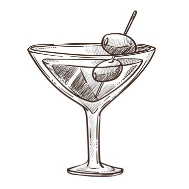 Cam izole kroki kürdan zeytin ile Martini kokteyl