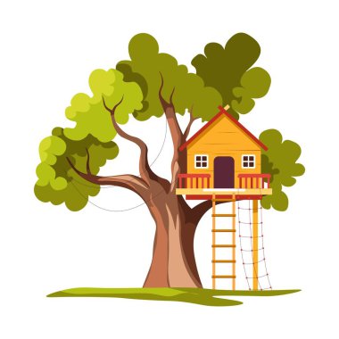 Merdiven oyun izole bitki ile ağaç treehouse ev