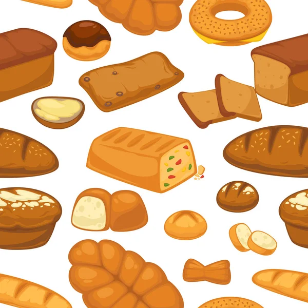 Bakkerijproducten gebak naadloze patroon tarwe deeg — Stockvector