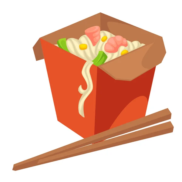 Лапша азиатская в упаковке с вектором палочек для еды — стоковый вектор