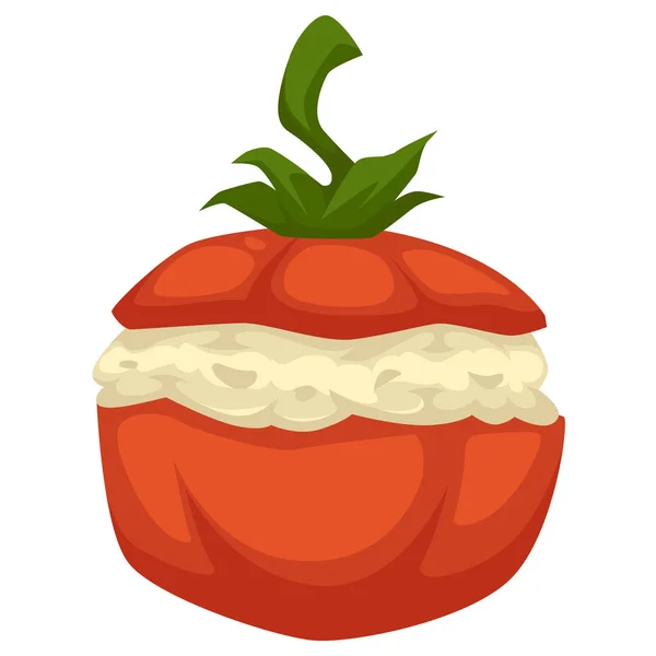 Tomate relleno con salsa de ajo plato vegetal aislado — Vector de stock