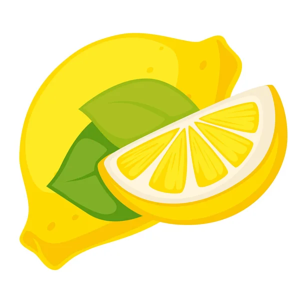 Fatia de limão de citrinos e folhas ingrediente isolado — Vetor de Stock