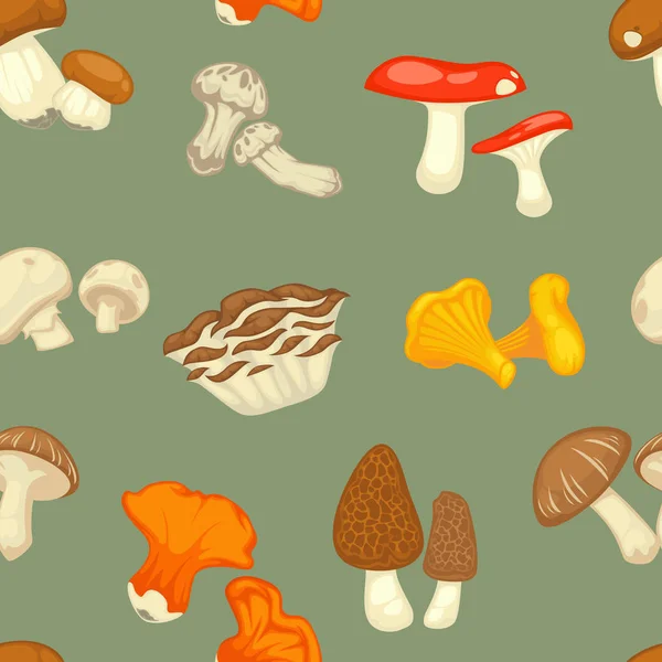 Cogumelos sem costura padrão plantas selvagens ingredientes de cozinha —  Vetores de Stock