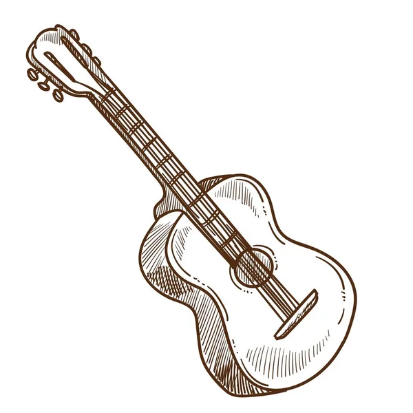 Guitarra acústica instrumento musical aislado boceto espectáculo de música — Vector de stock