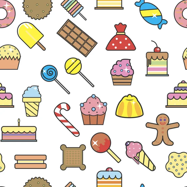 Desserter och söta snacks sömlösa mönster bageri godis och choklad — Stock vektor
