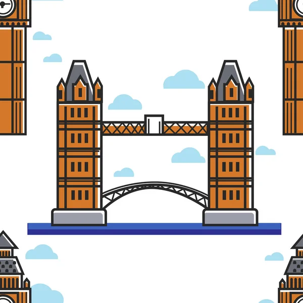 London Tower bridge England symbol seamless pattern — Stock Vector