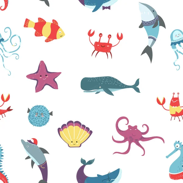 Візерунок восьминогів і раків морепродуктів сирих океанічних тварин — стоковий вектор